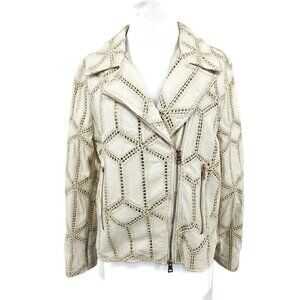 New Tahari Faux Leather Paneled Moto Jacket Womens 10 Cream